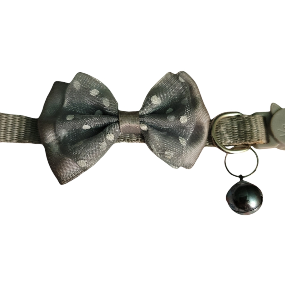 Cat Collar, Cute gray poka dot Pet Collar With Bowtie And bell